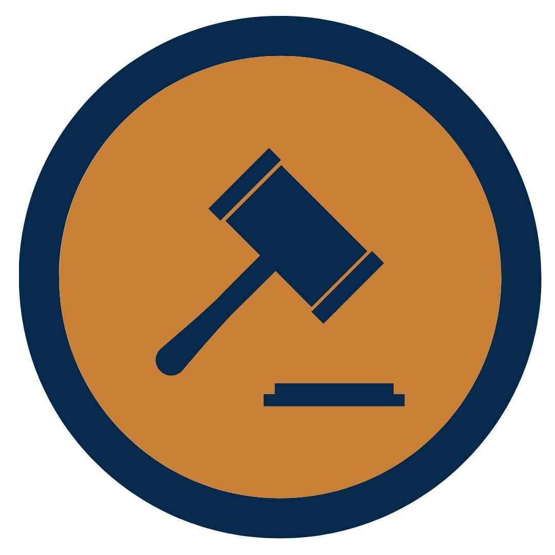 icon of a courtroom gavel in a circle
